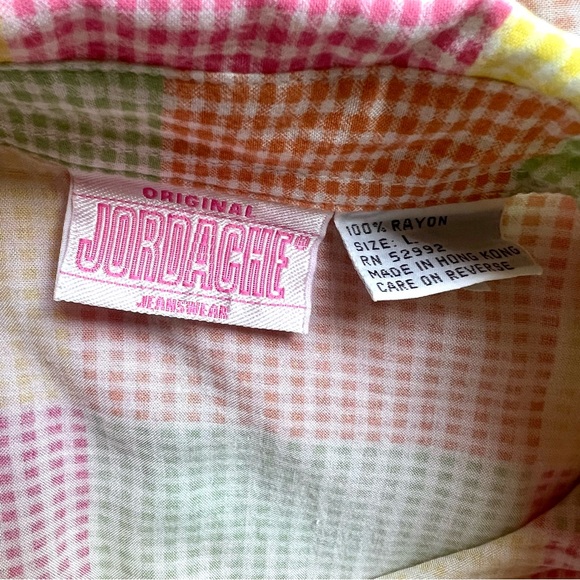 Vintage JORDACHE Short Sleeve Gingham Tie Front Button Down Women’s Size Large - Picture 7 of 7